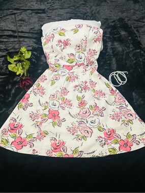 Loft Summer Strapless Dress Fit Flare Floral A Line Skirt All Natural Fabric